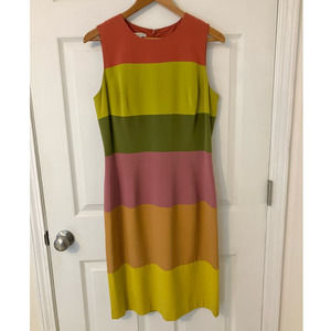 Maggy London 100% Silk Block Stripe Sleeveless Knee Length Dress Women's 10